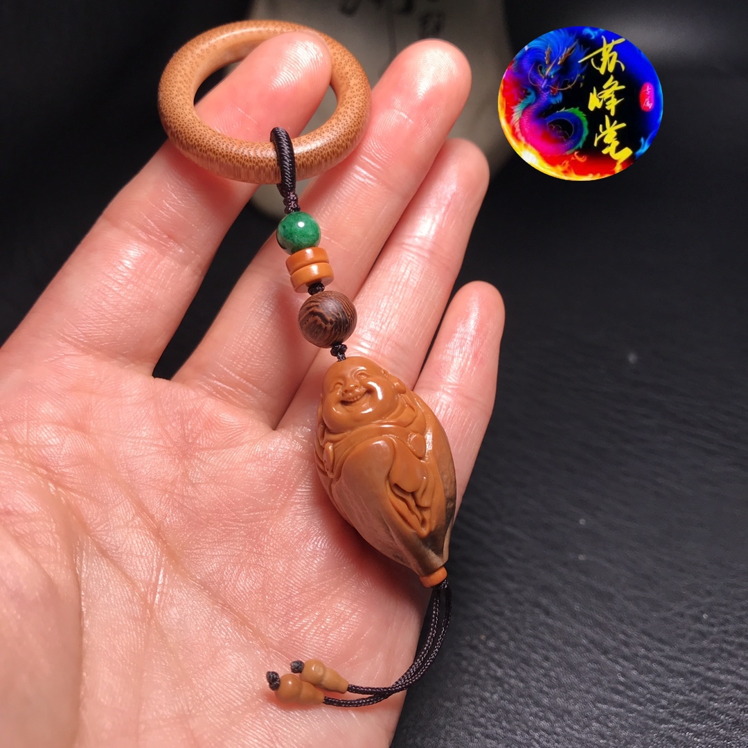 橄榄核单籽手工雕刻如意弥勒佛竹环挂件男女文玩手把件
