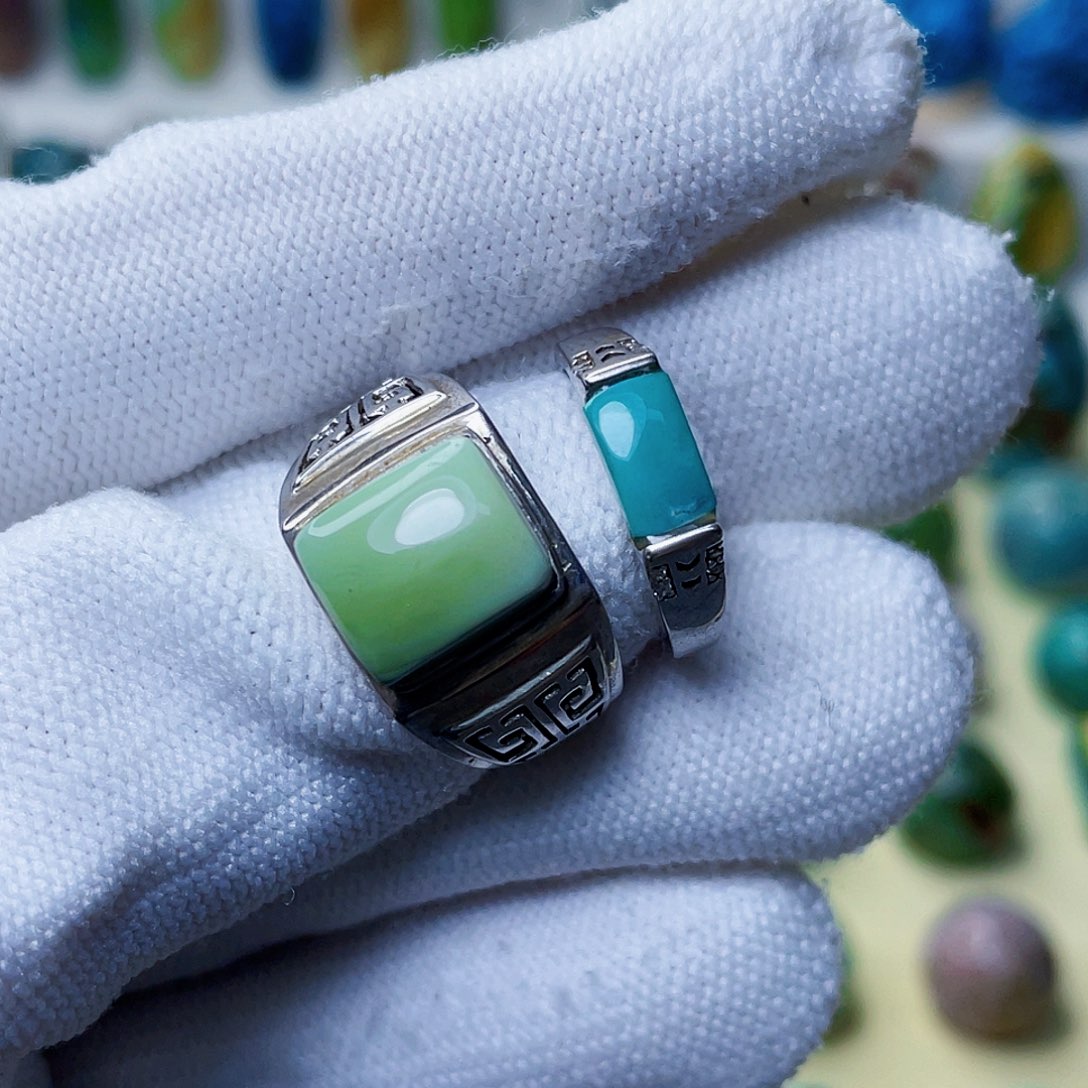 超***然绿松石银S925镶嵌戒指