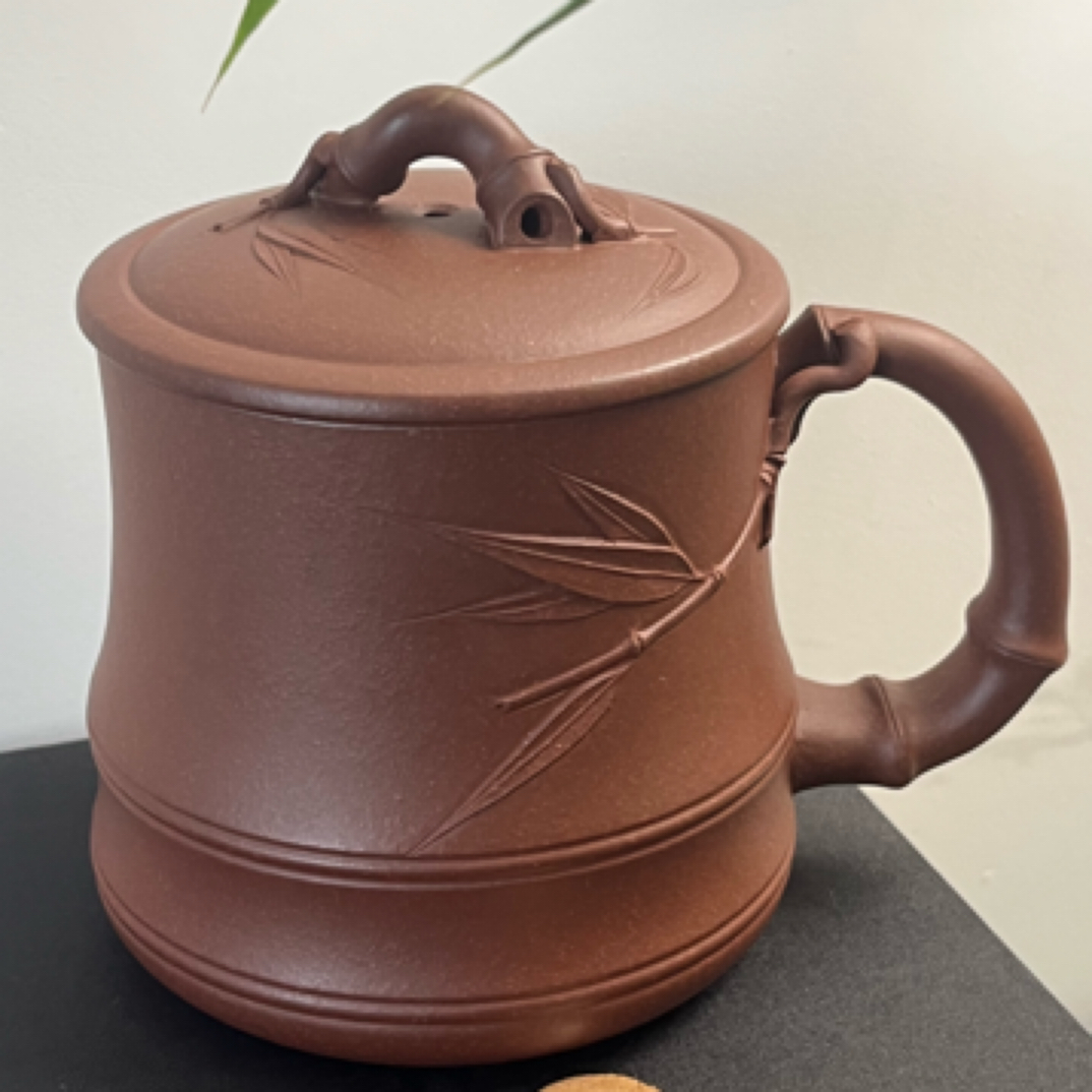 宜兴原矿紫泥竹段大容量茶水分离竹节紫砂泡茶杯