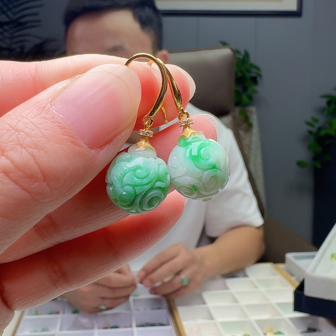 翡翠银S925镶嵌耳饰多样性发货其一