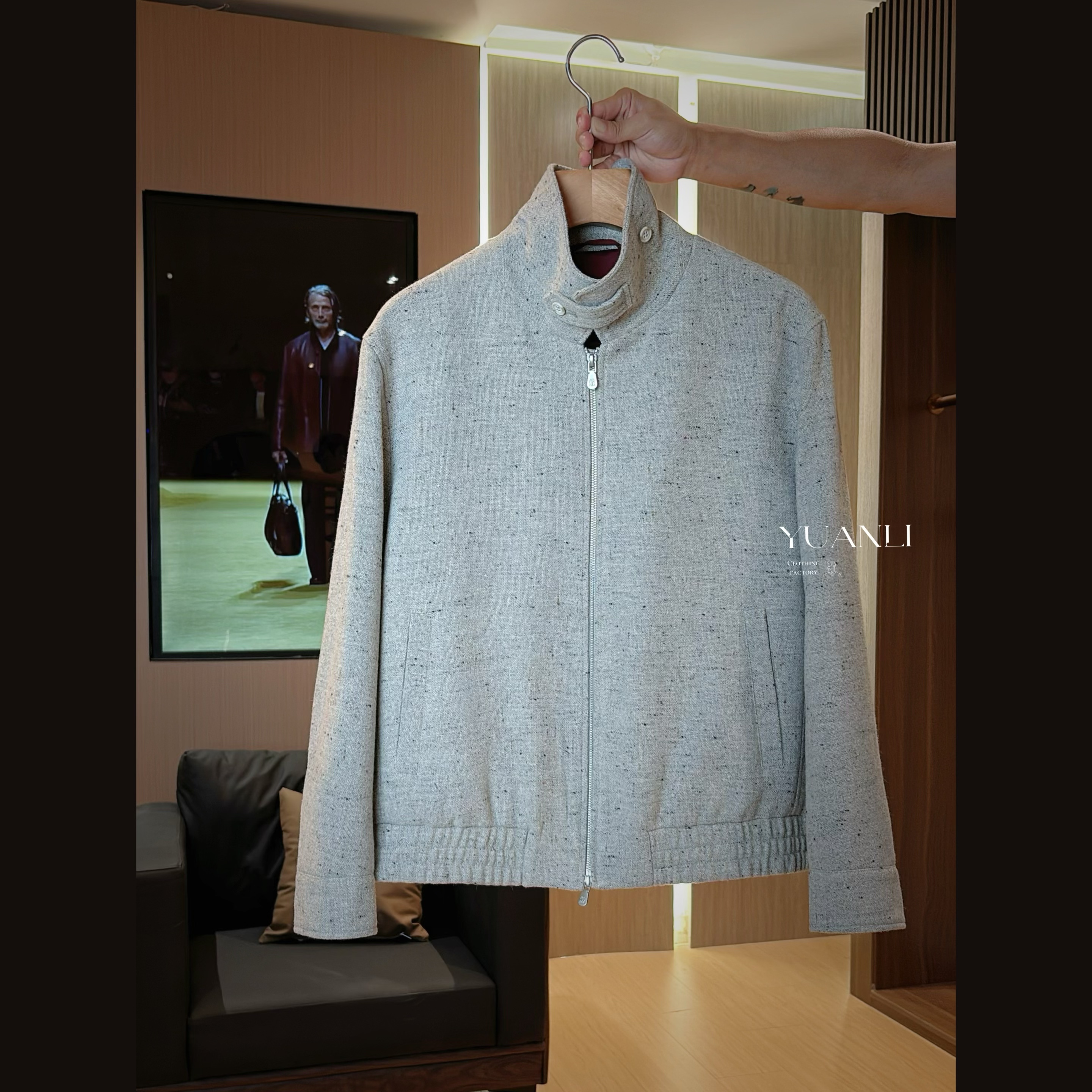 【20310-LY】高奢男装 2025年秋冬新款 男士粗花呢羊毛雪佛龙夹克