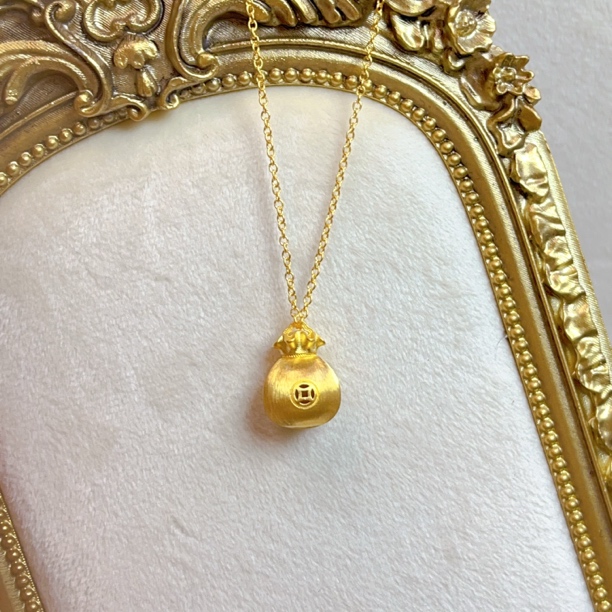 足金999.9精工拉丝福袋铜钱套链送老婆女友的精美