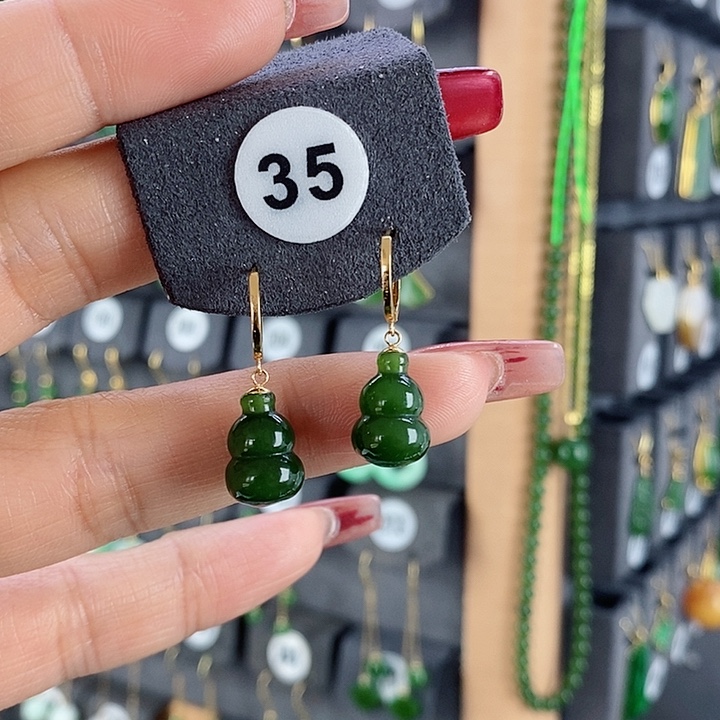 和田玉耳饰18K金镶嵌