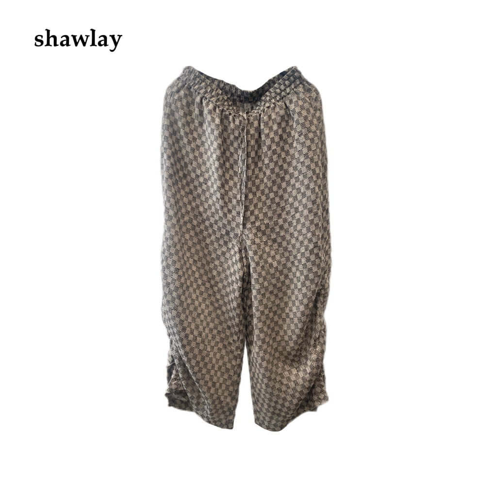 shawlay  棋盘格 · 100亚麻抽褶灯笼裤S3049