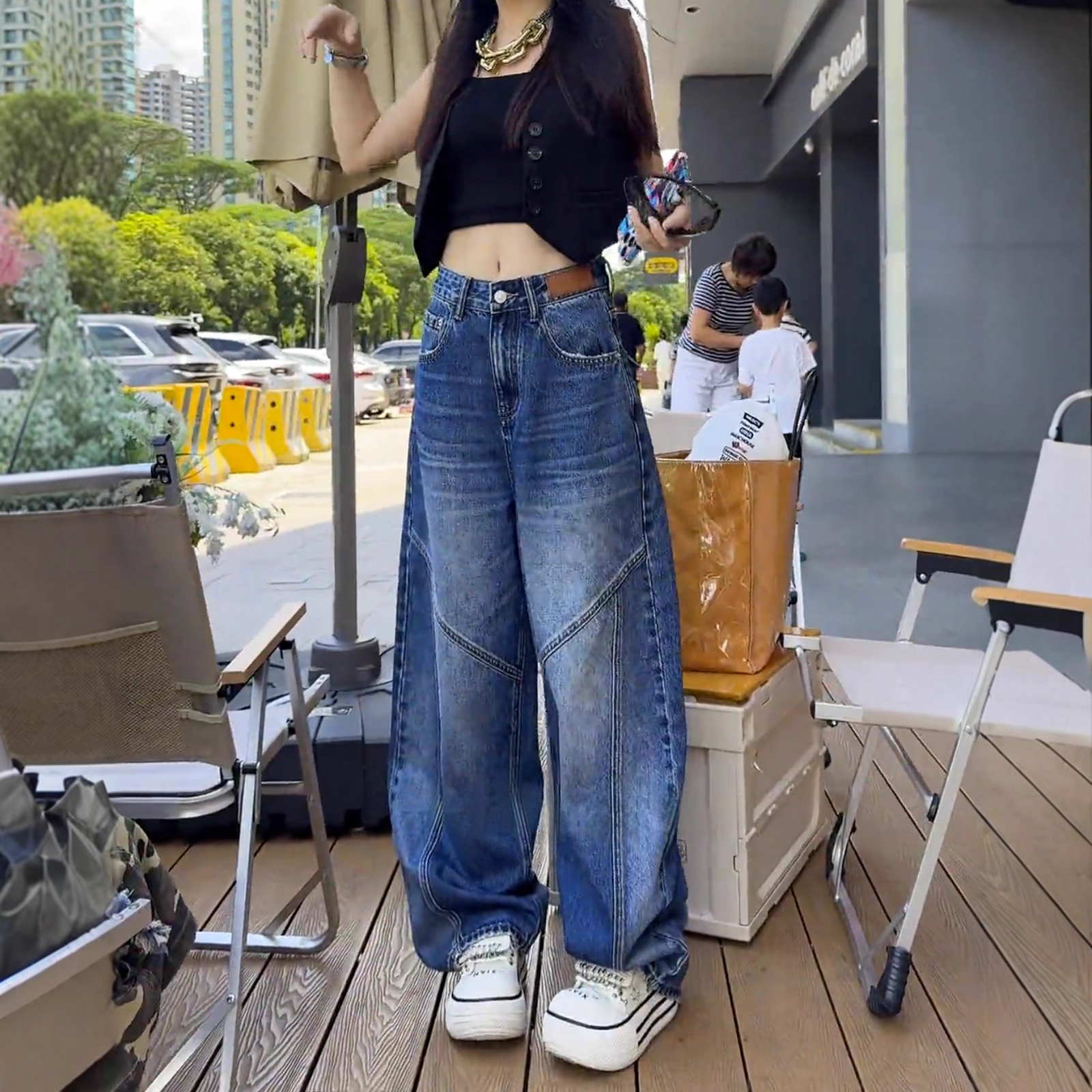 阔腿牛仔裤女2025秋季新款胖mm梨形身材大码宽松显瘦垂感弯刀裤子