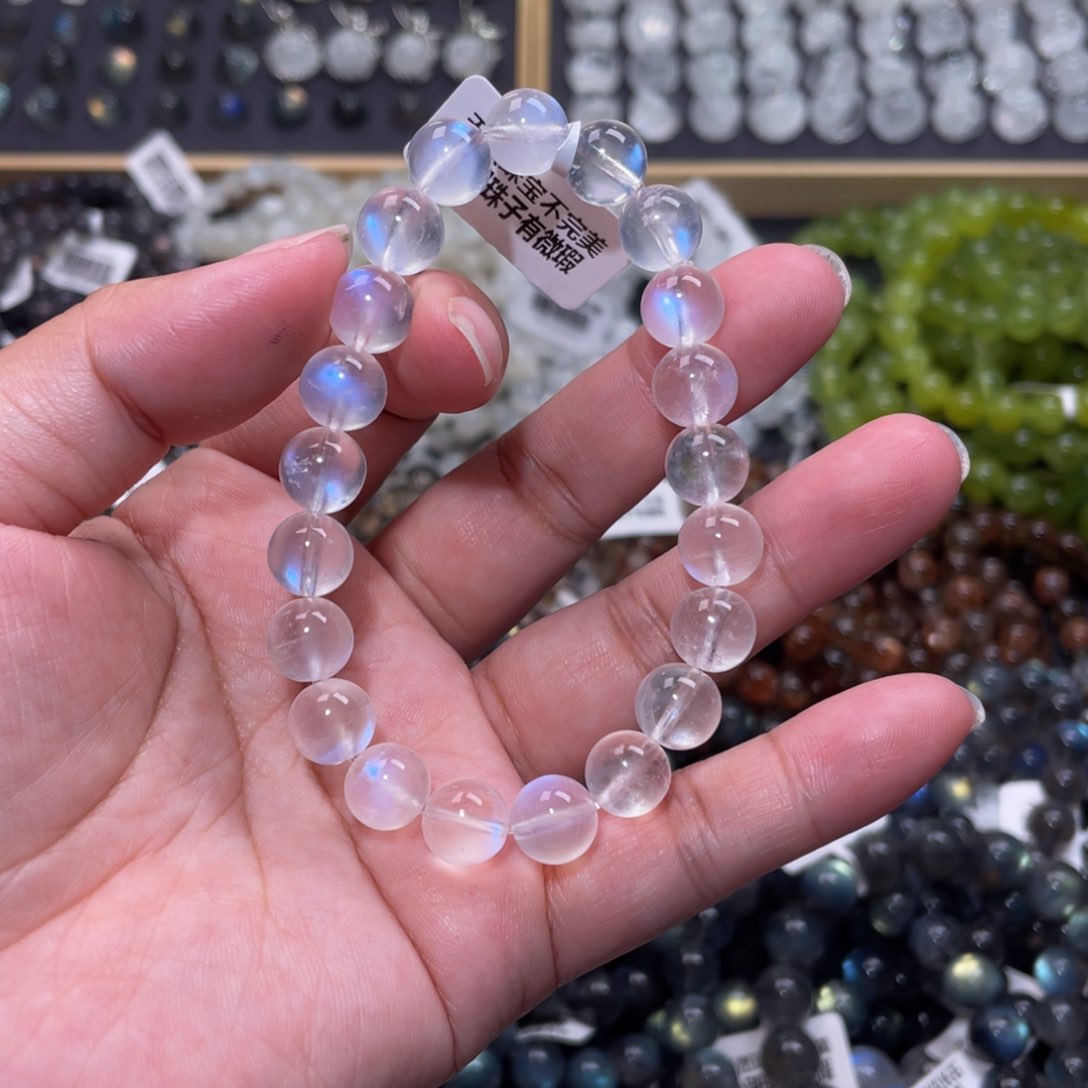 月光石手链未镶嵌是****啊蓝月光手链9mm