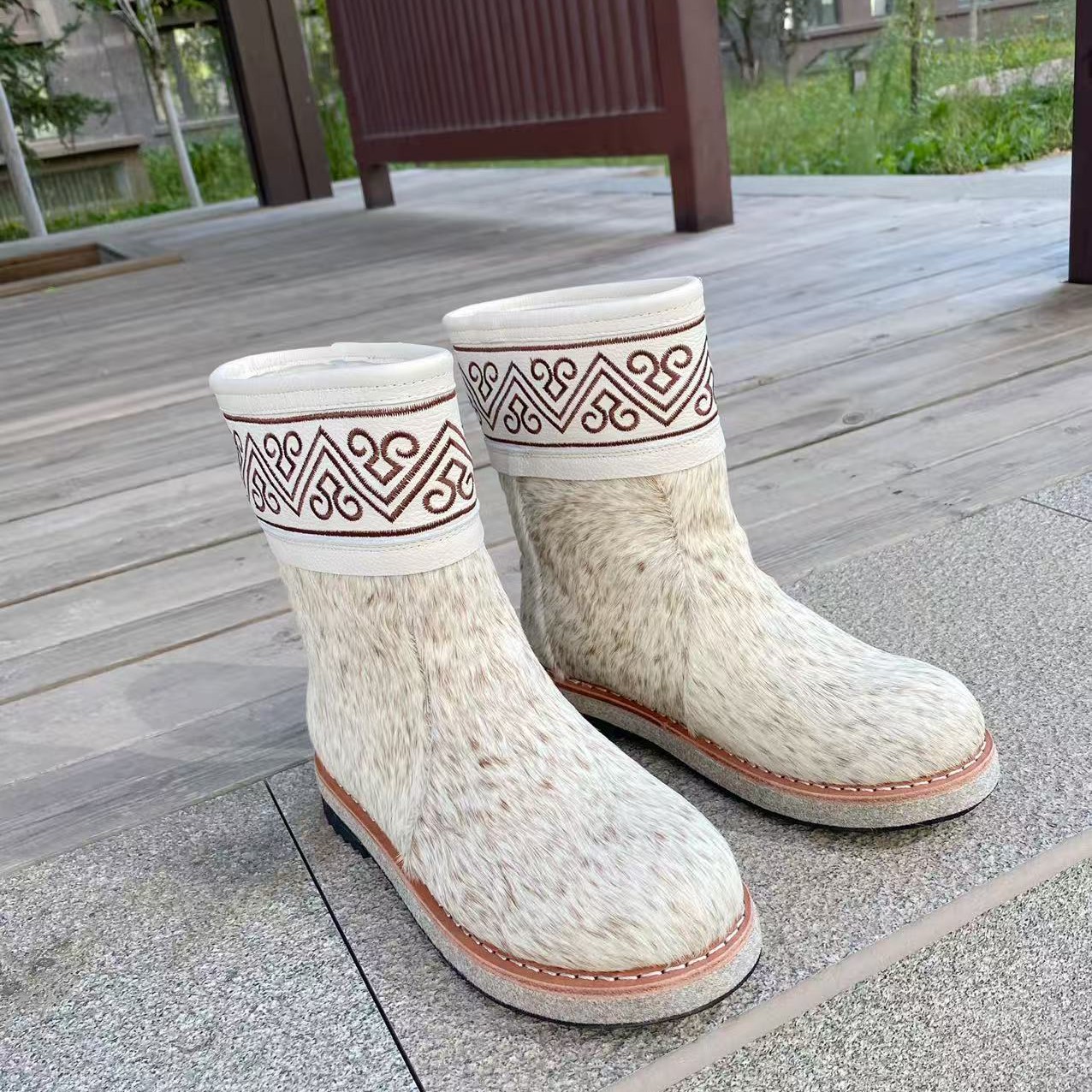 蒙古马毛靴内里羊毛一体防滑毡子底民族风雪地靴雪地棉