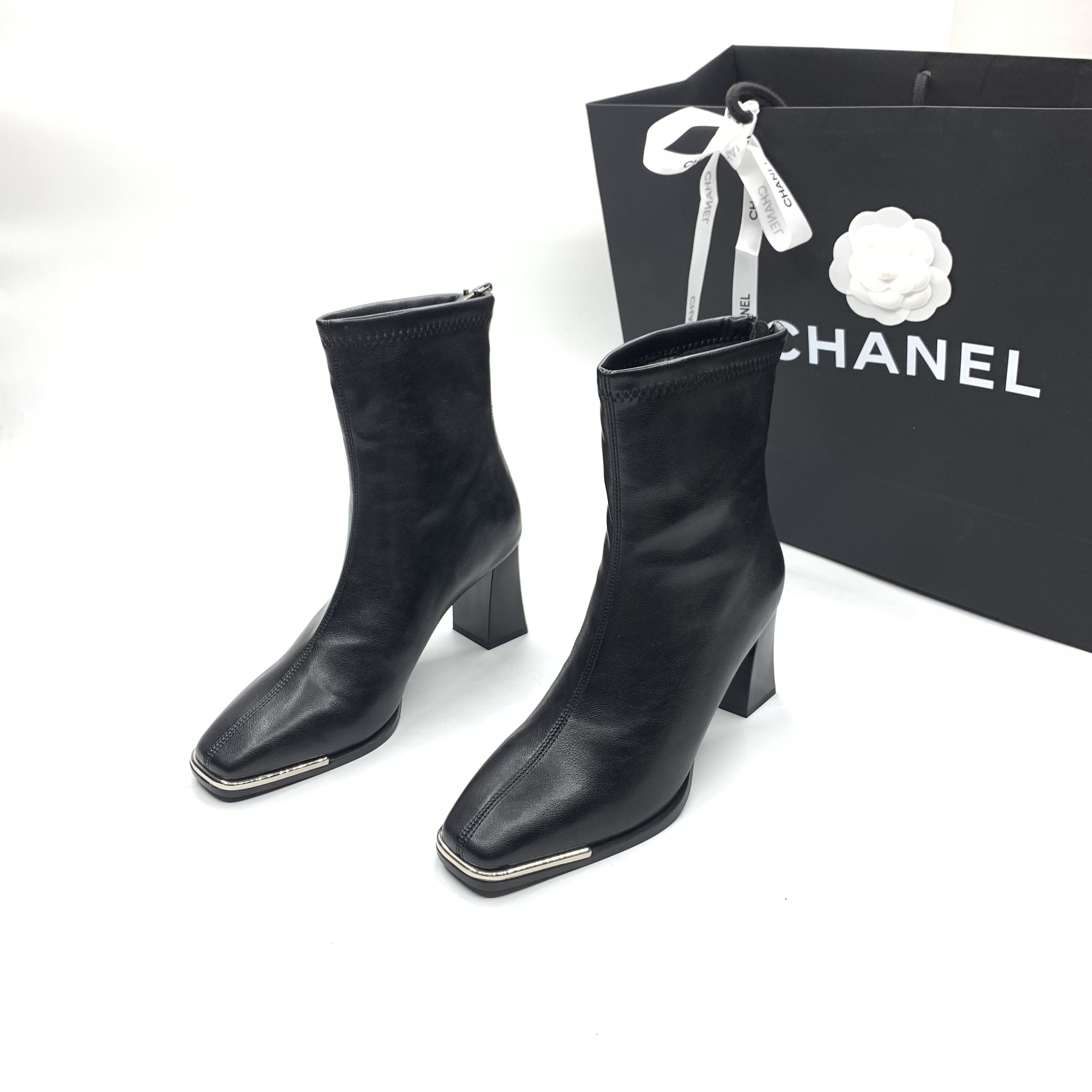 【7厘米】粗跟方头后拉链短靴冬季通用防滑日常百搭时装女靴XL1099