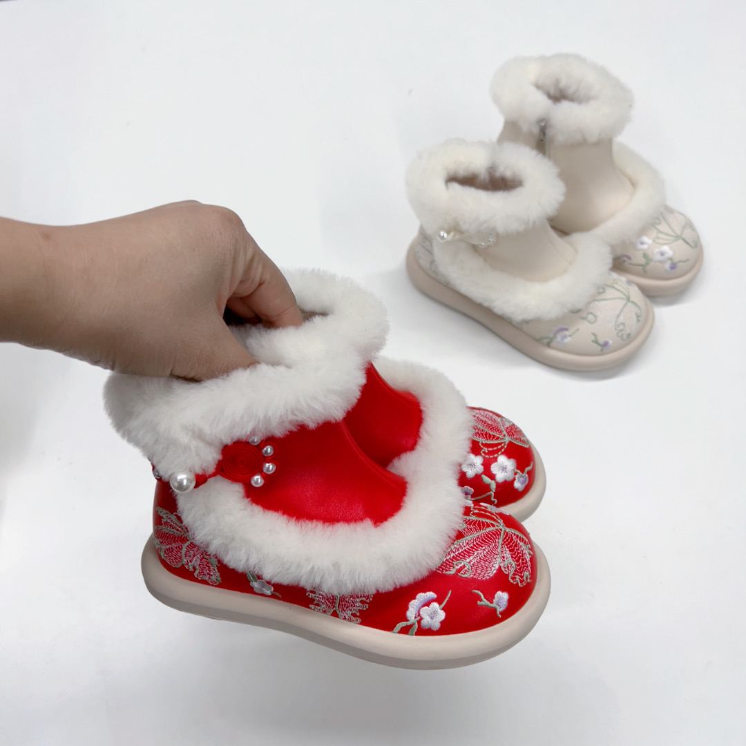 之音3310女童靴子童鞋2025冬季新款汉服中国风马面裙加绒公主靴