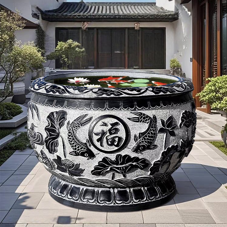 石雕鱼缸花盆门海天然青石大水缸庭院荷花缸户外流水摆件养鱼石缸