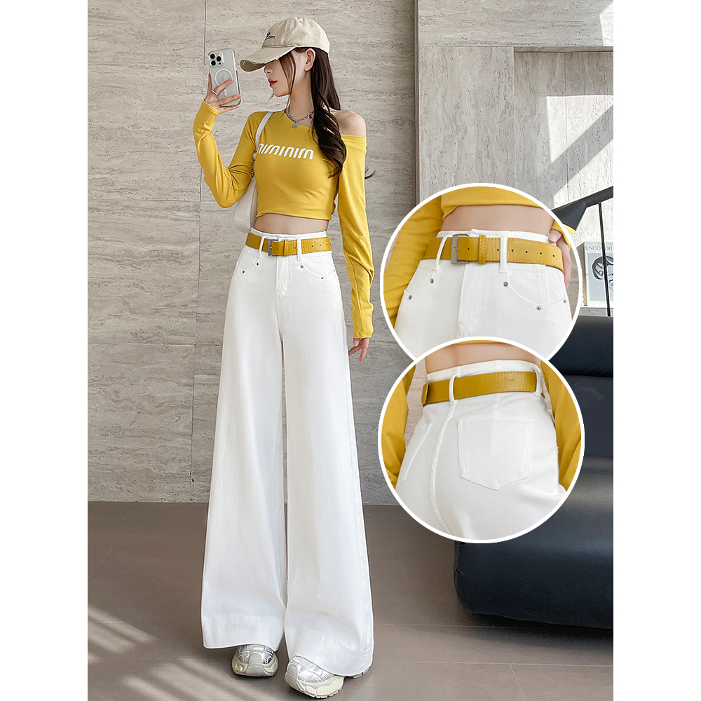 白色阔腿微喇叭牛仔裤女夏季新款高腰显瘦宽松直筒拖地裤垂感