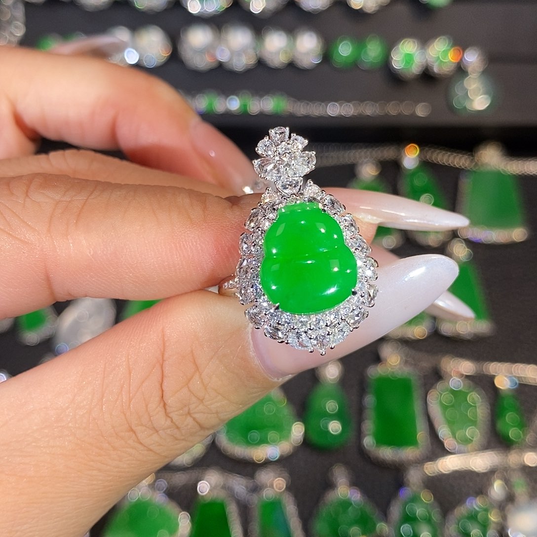 翡翠18K金镶嵌吊坠(不含链)葫芦两用款