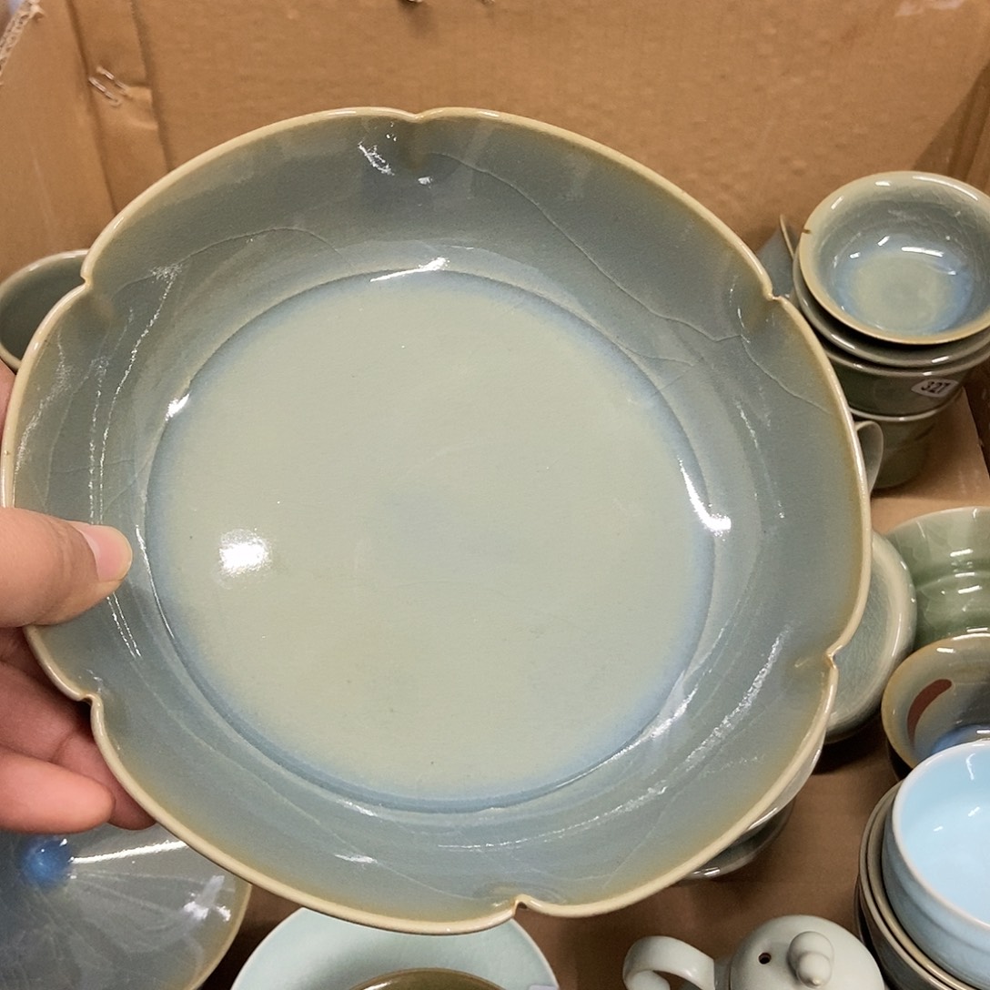 慕***实葵口盘原矿天蓝釉微瑕