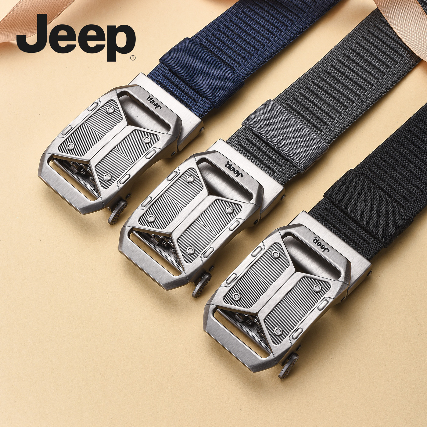 JEEP/吉普自动扣弹力尼龙腰带商务弹力时尚休闲百搭战术韩版皮带