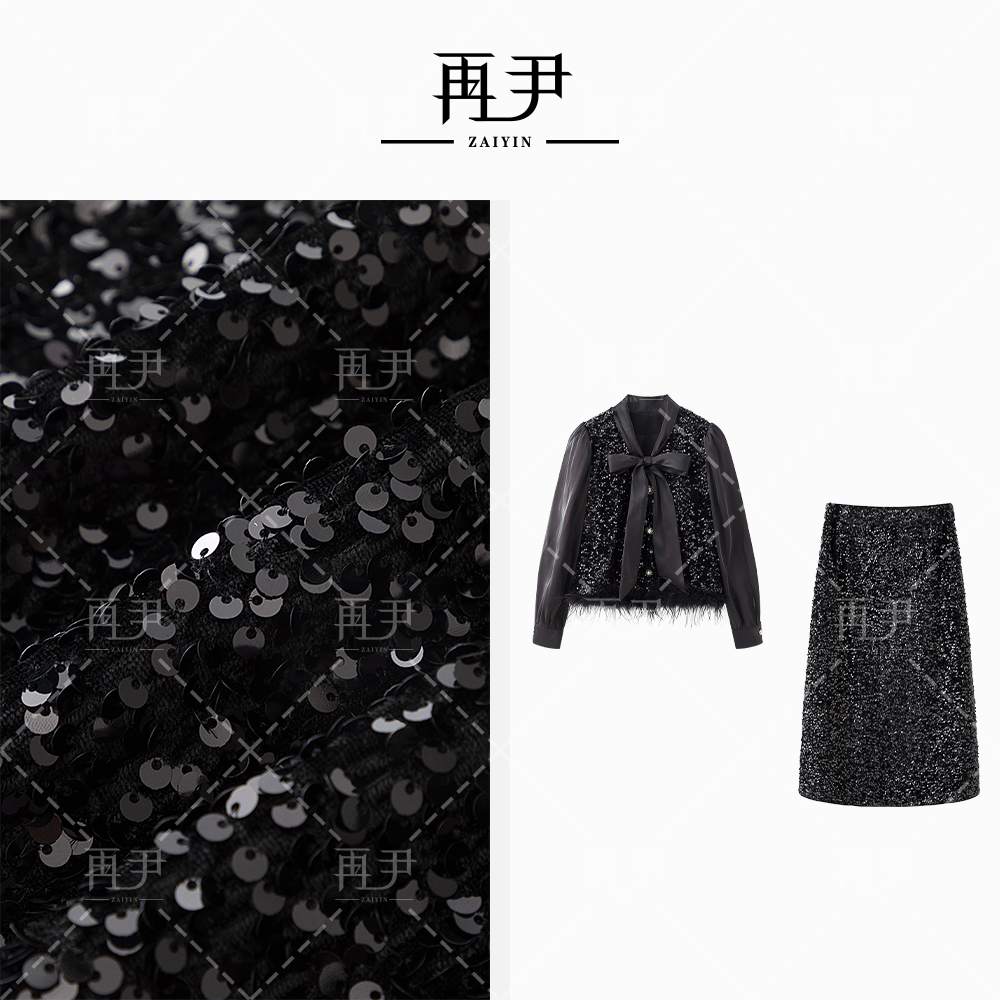 【闪耀瞬间】小众设计师轻奢气质小香风亮片女装套装GY25CT020026