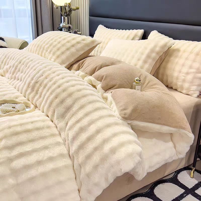 【白色四件套】兔毛牛奶绒四件套200*230