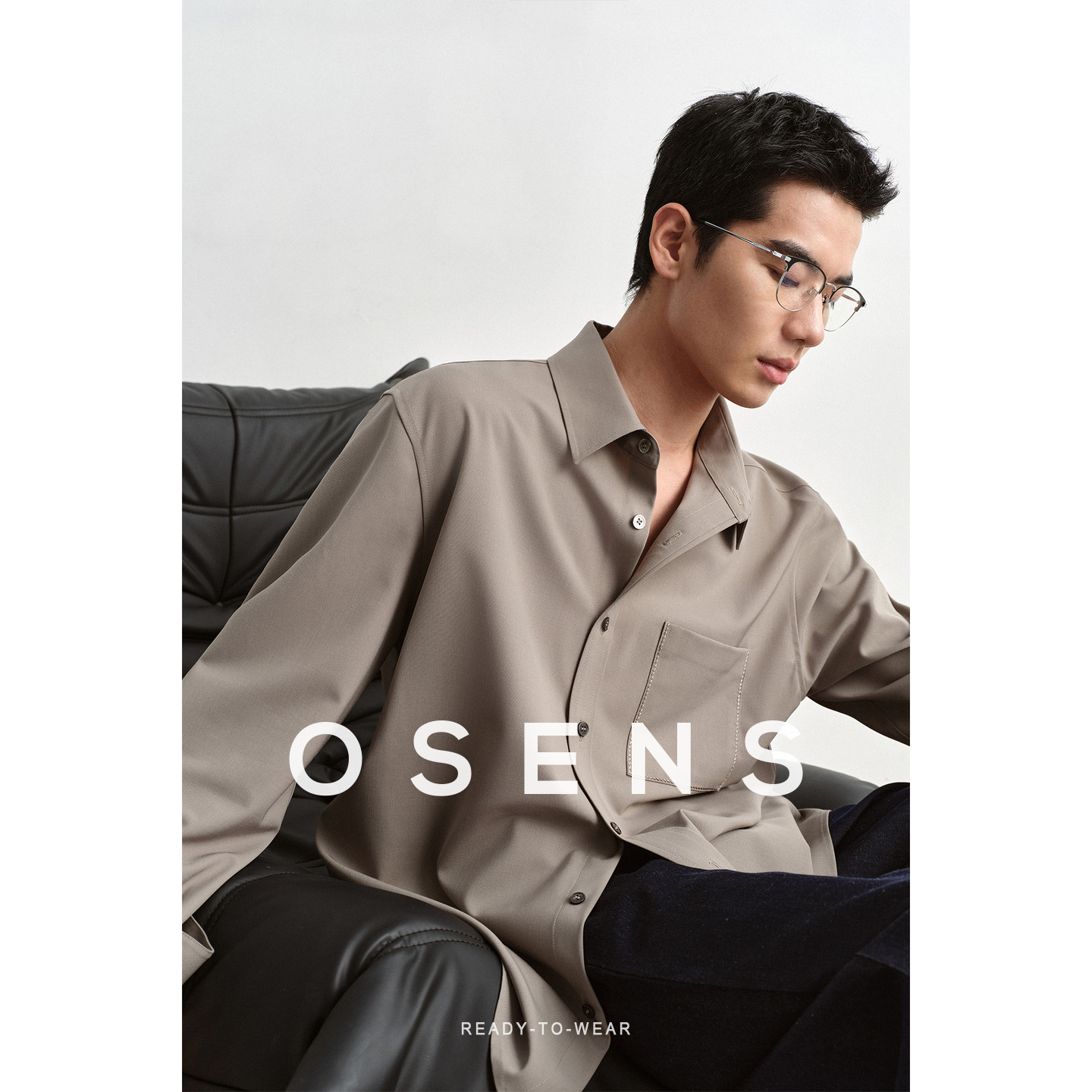 OSENS精纺羊毛正肩合体男生衣服高级感简约长袖衬衫外套男款春秋
