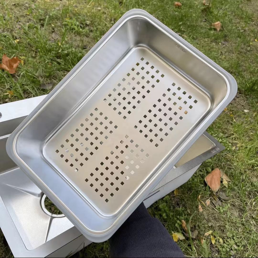 食品级SUS304不锈钢新款小米粒加深加宽厨房水槽盆中盆沥水篮