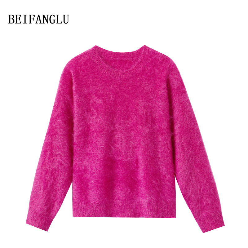 北方鹿 拉绒系列！轻奢拉毛山羊绒圆领慵懒宽松针织上衣女士251351