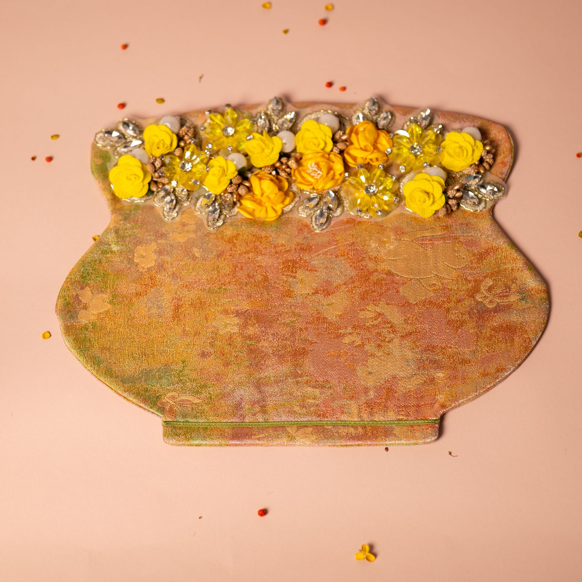 QBS0194 七宝烧 黄色花瓶茶席茶道零配30*23