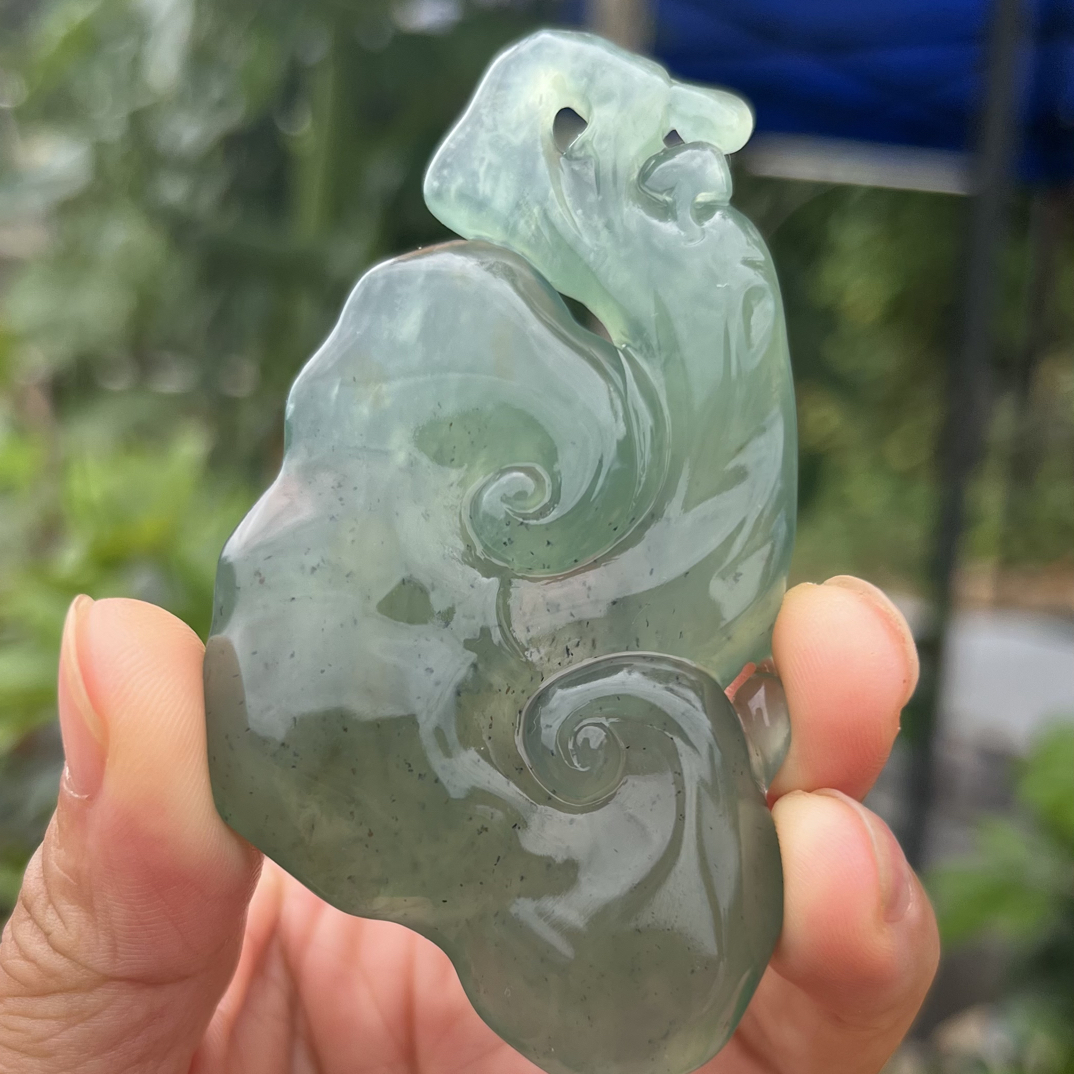 天然岫玉灵芝如意手把件