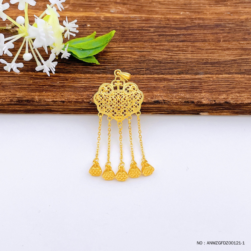 足金古法璎珞锁吊坠