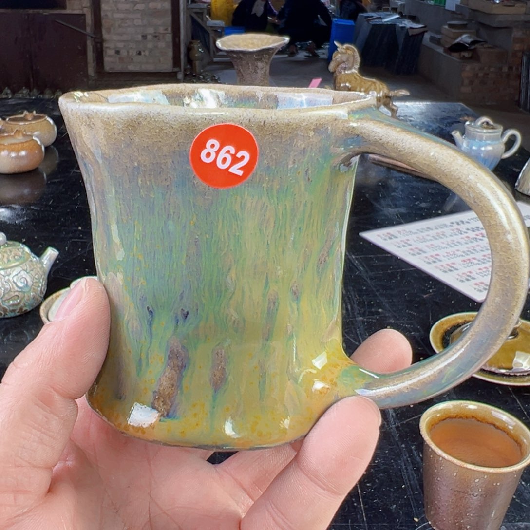 杯洗***子862号张老师柴烧手捏把手杯