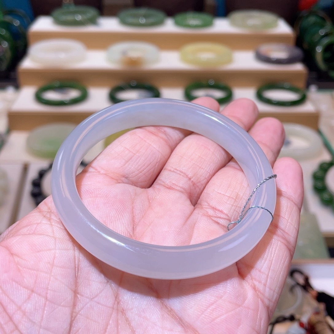 和田玉高冰烟紫手镯56+未镶嵌