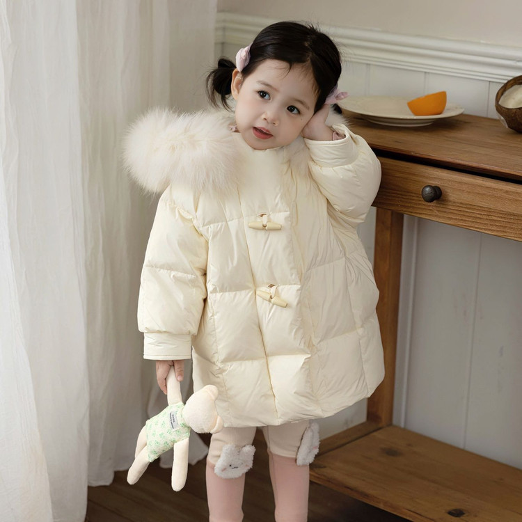 2025新款冬季保暖大毛领儿童羽绒棉服男女童时尚百搭加厚外套