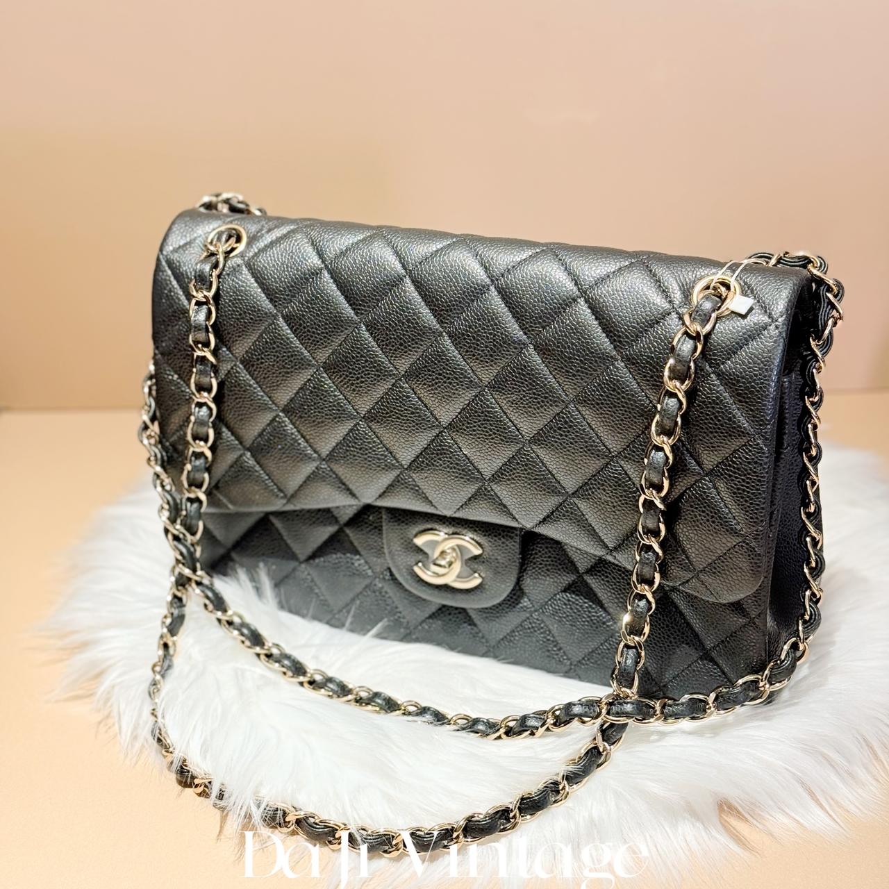 大吉中古/Chanel香奈儿碳灰色双盖jumbo单肩包