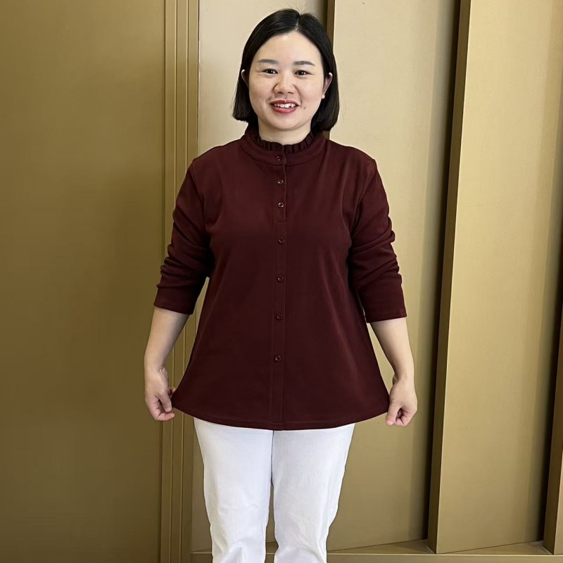 冬季新款花边领加厚双面绒纽扣套头宽松显瘦百搭上衣