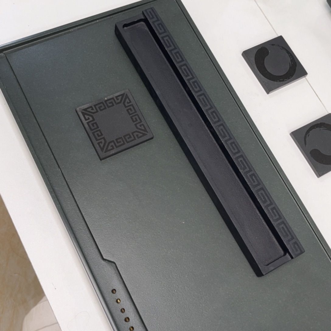 乌金石万字纹杯架加6个杯垫