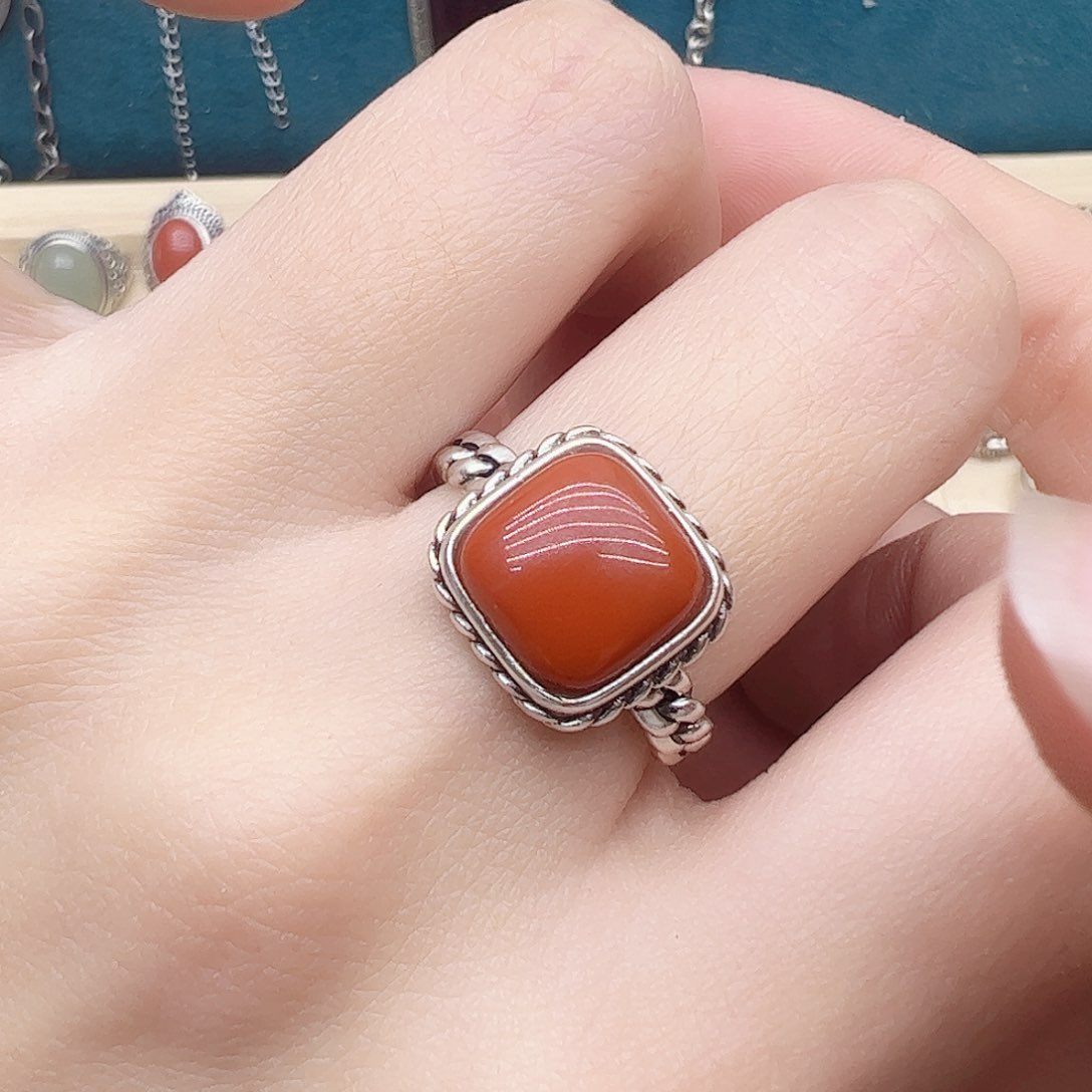 玛瑙/玉髓戒指银S925镶嵌