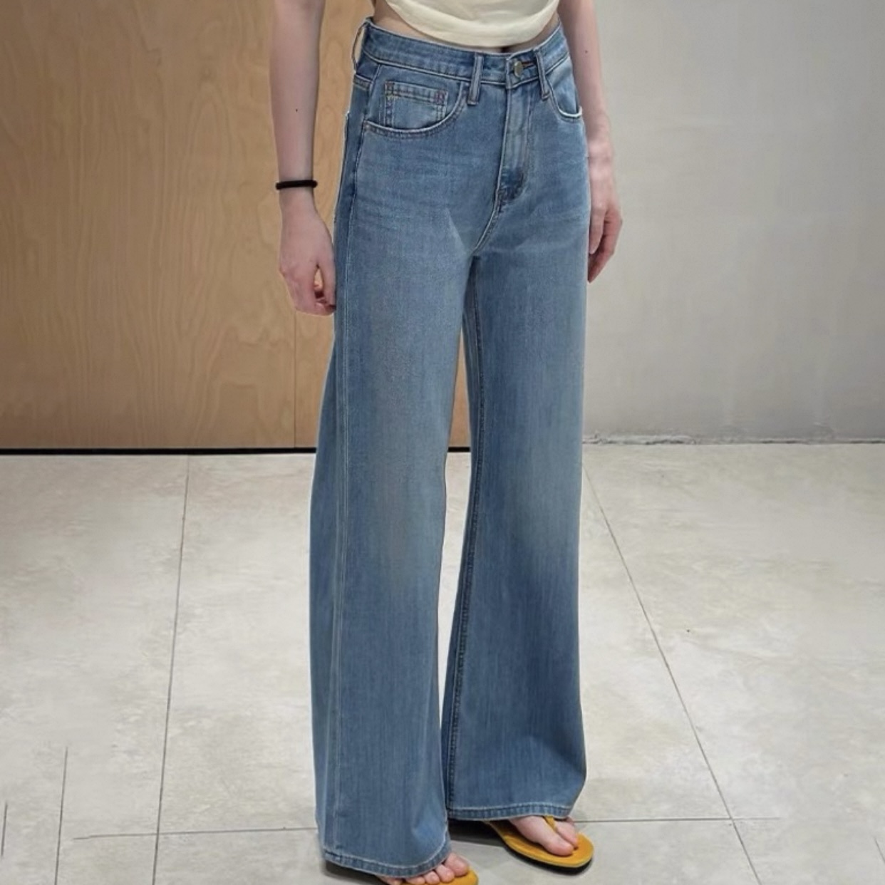 【121】牛仔裤女夏季超薄森调四面弹力显瘦蓝色筒喇裤