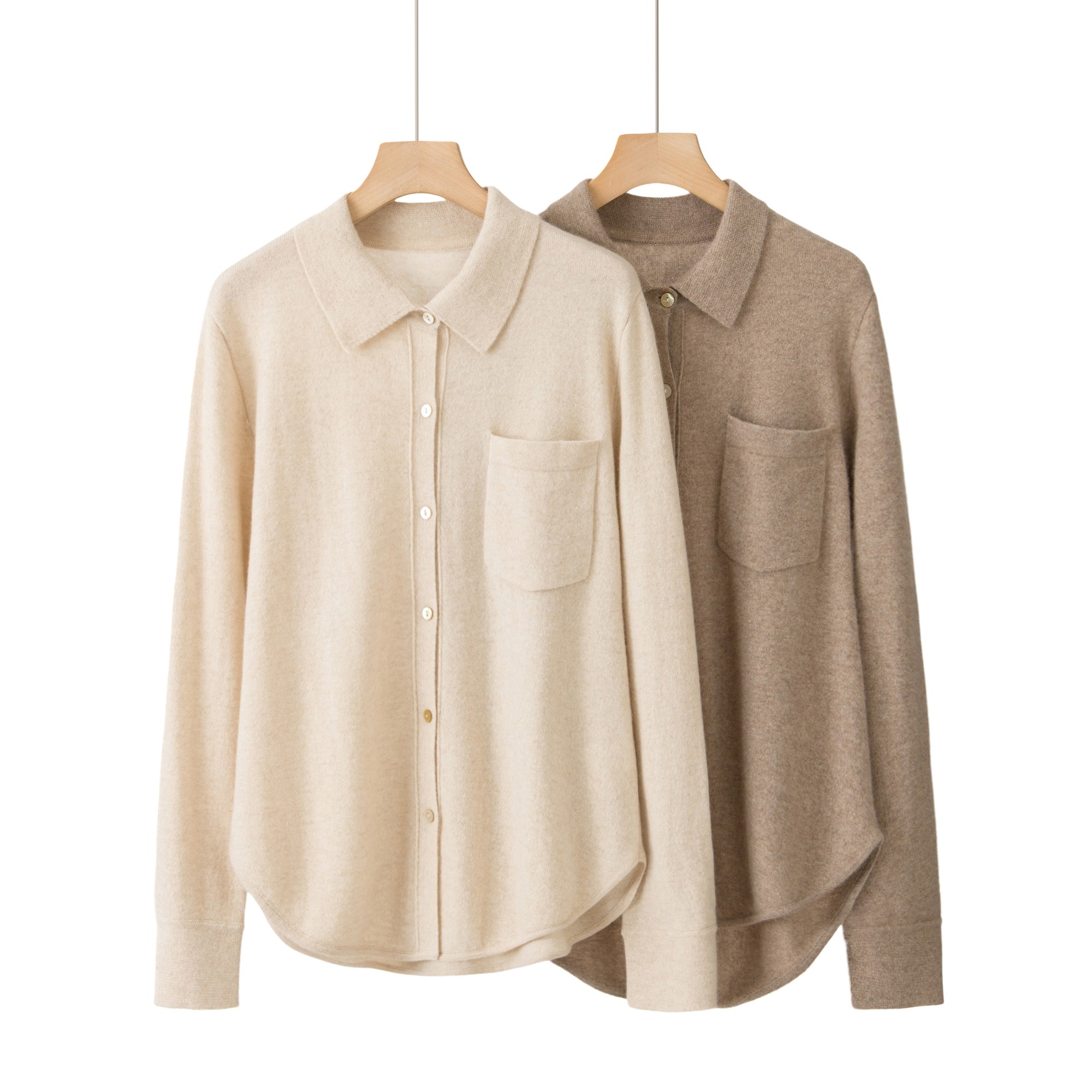 衬衫领女套衫保暖针织薄款宽松型衬衣领羊绒衫宽松翻领女士显瘦