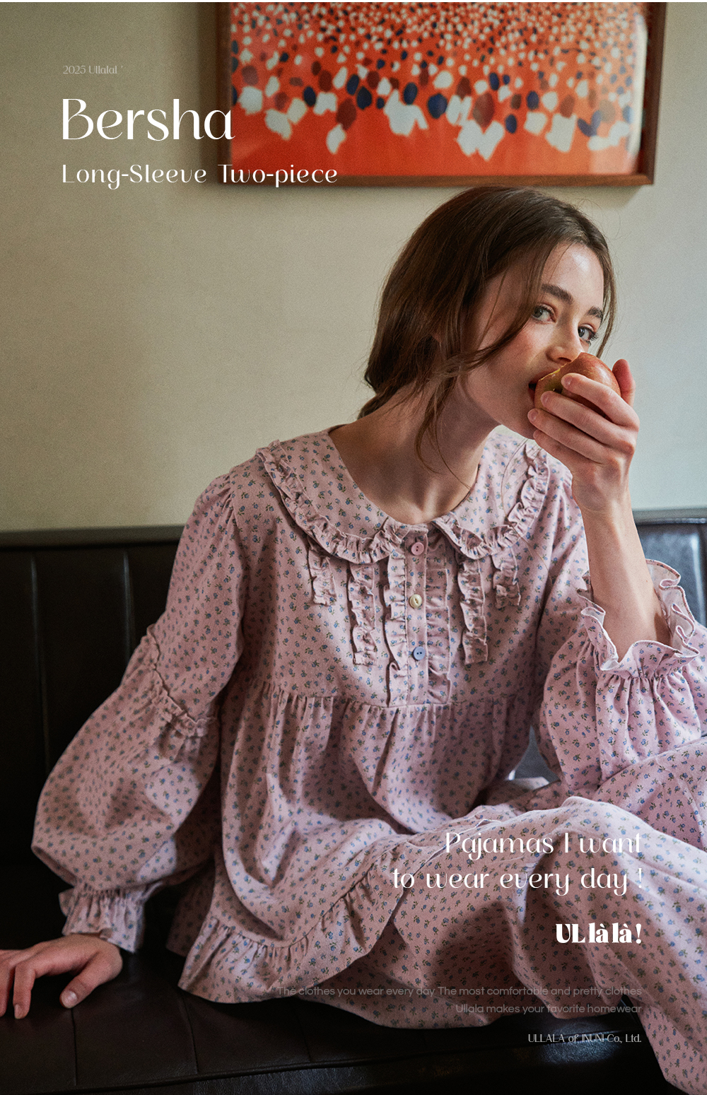 Ullala乌拉拉女睡衣纯棉碎花翻领甜美圆领秋冬家居服套装25303