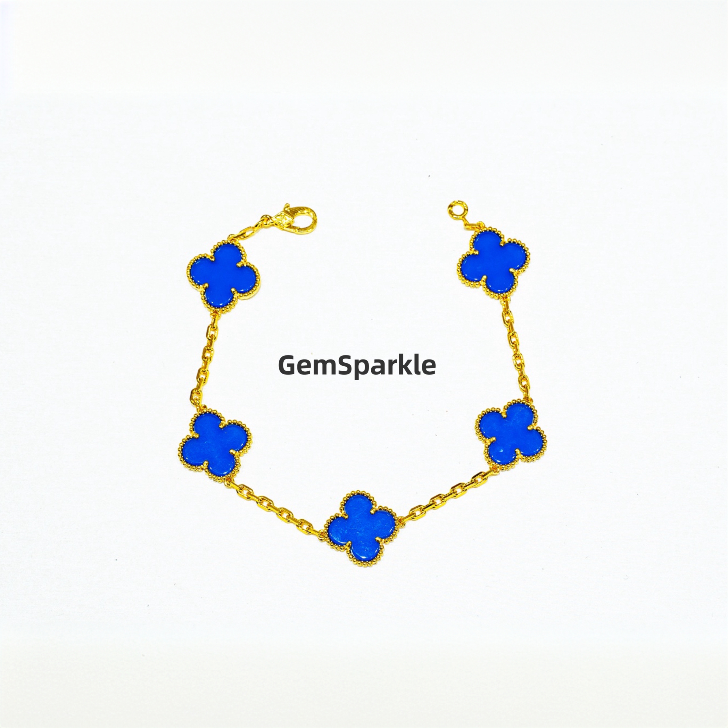 铜合金手链 四叶草五花手链蓝色轻奢时尚气质百搭简约小众经典