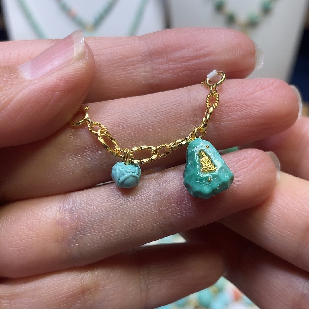 绿松石银S925镀金镶嵌半挂链