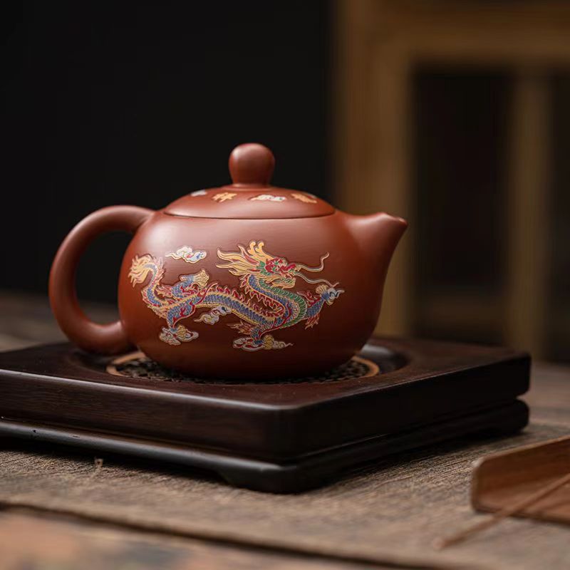 朱泥大红袍原矿变色龙凤凤鸣壶