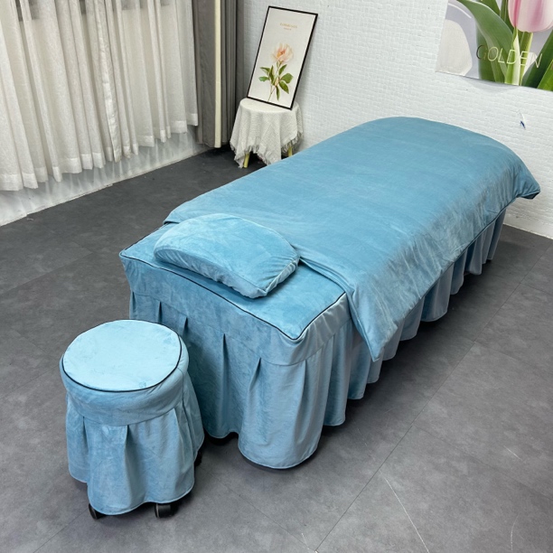 湖蓝色水晶绒宝宝绒加厚美容床品四件套按摩推拿理疗SPA会所床套