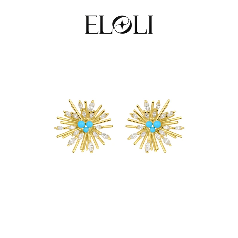 Eloli925银耳饰蓝点满钻太阳花百搭耳环