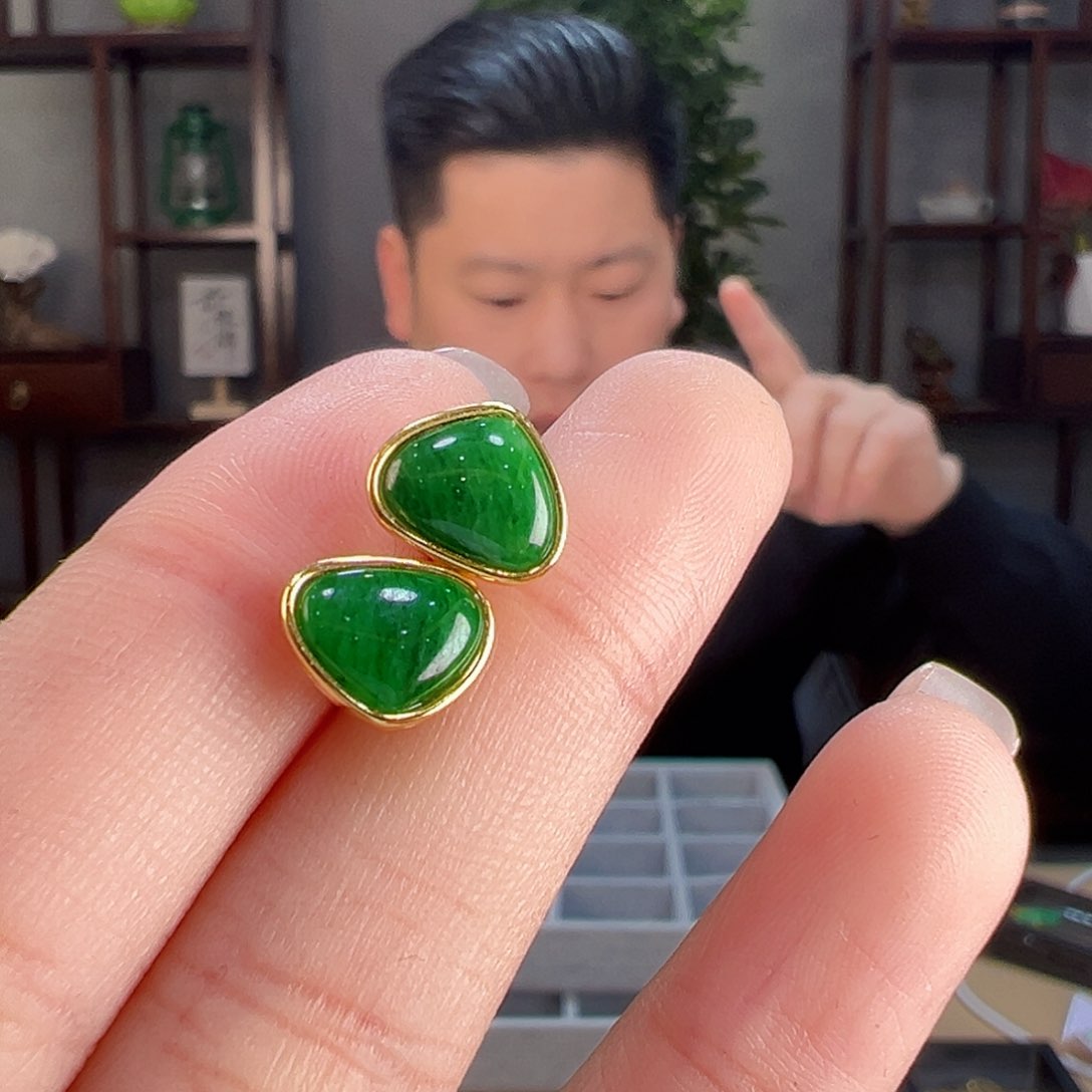 翡翠耳饰银S925镶嵌耳环42