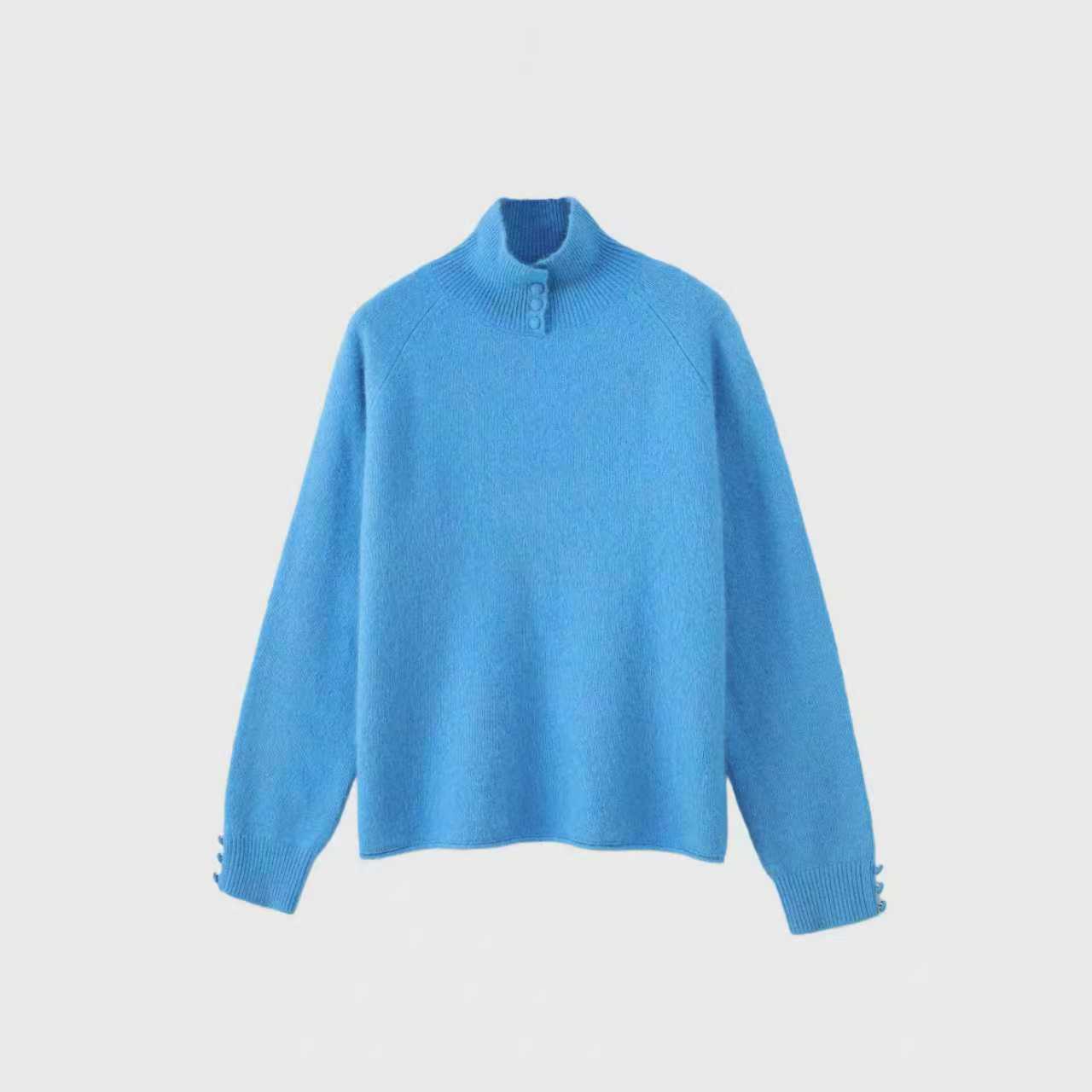 大牌同款秋冬高领开扣设计针织套头衫修身显瘦