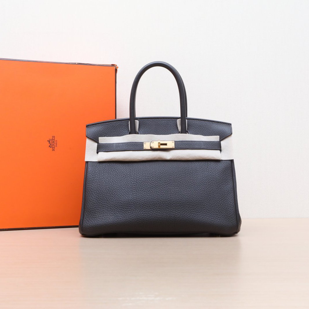 95新 Hermes/爱马仕 【小花念念】Birkin 30 乌木色 Togo皮 X刻 包