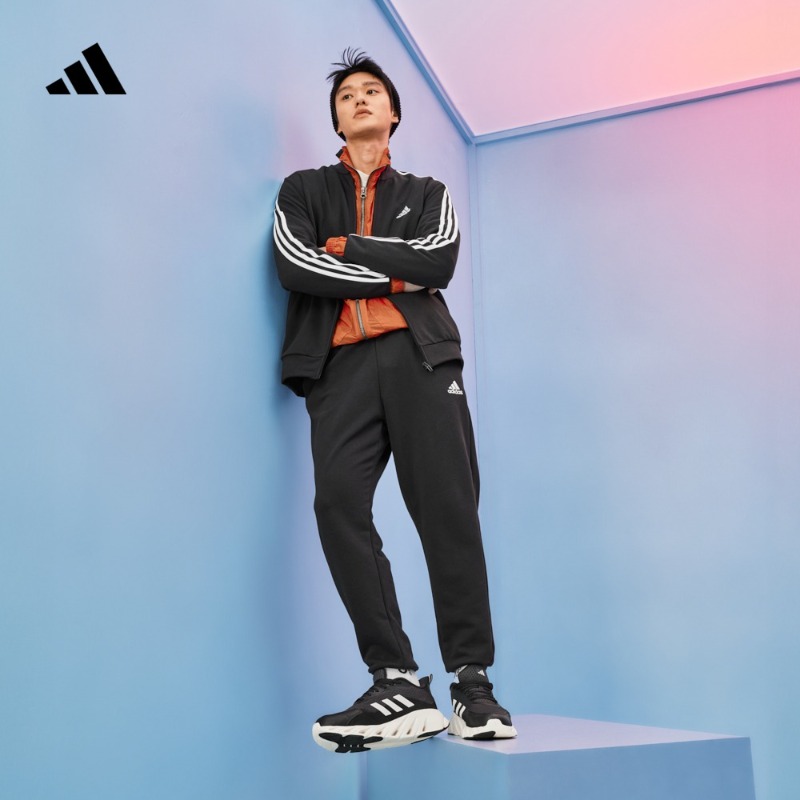 阿迪达斯官方 轻运动男休闲舒适毛圈布立领长袖套装adidas IC6766