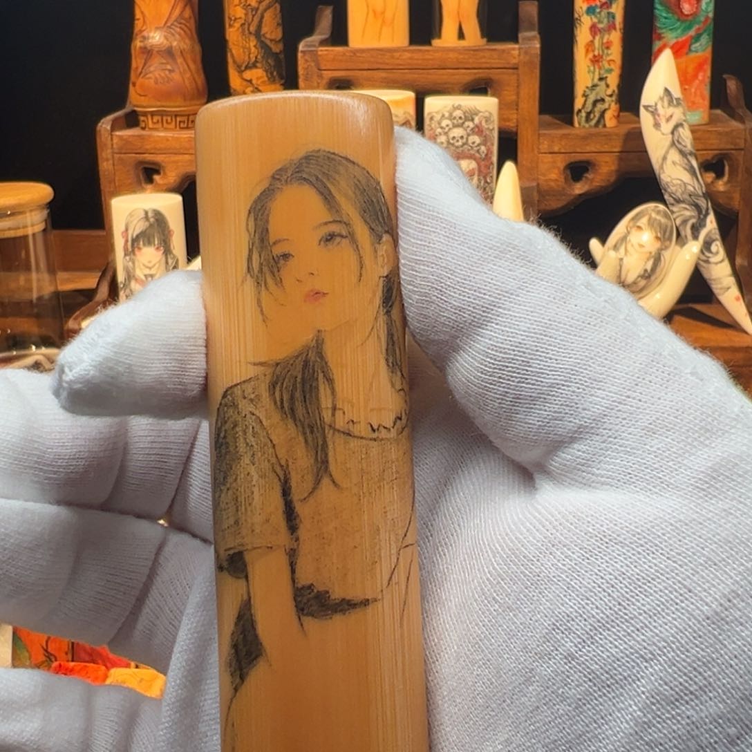 手工针刺线条美女