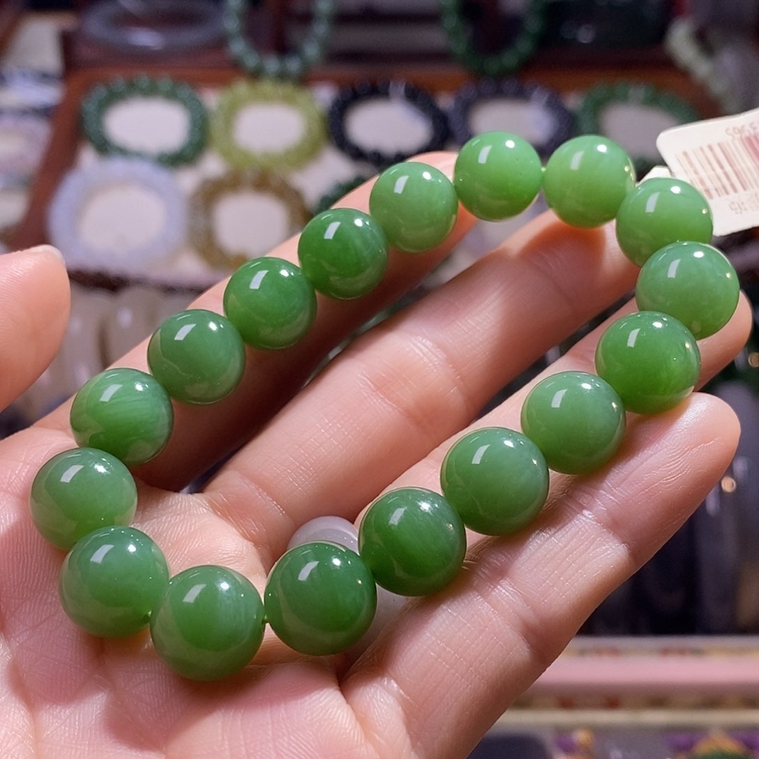 颈饰未镶嵌和田玉碧玉粉绿12mm手串