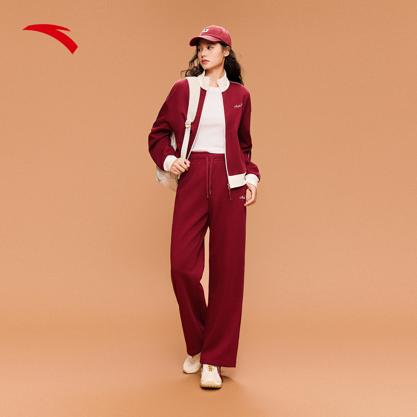 安踏好事发生丨易打理加绒针织运动套装女冬季休闲外套长裤两件套