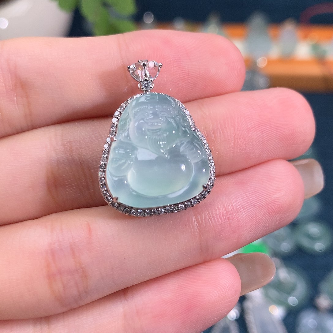 吊坠(不含链)18K金镶嵌翡翠