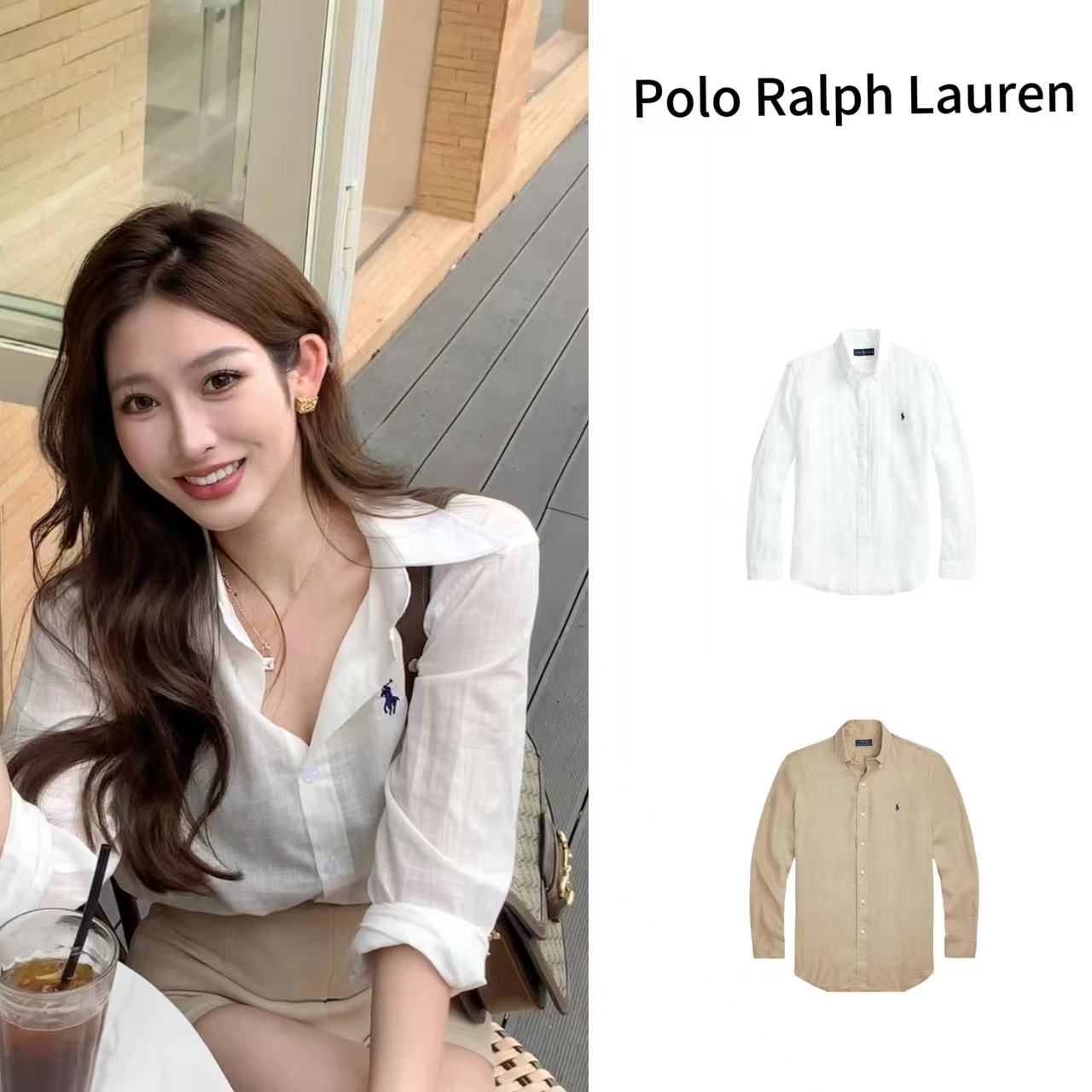 Polo Ralph Lauren/拉夫劳伦 亚麻Logo刺绣翻领长袖衬衫 男女同款